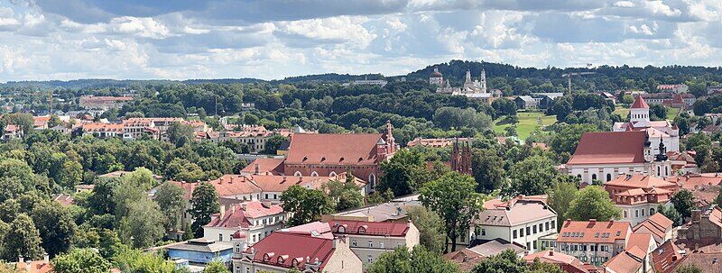 붉은 지붕과 초록 언덕이 함께 펼쳐진 빌뉴스 올드타운 파노라마