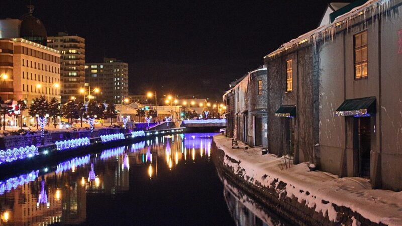 일본 홋카이도 오타루 운하 야경